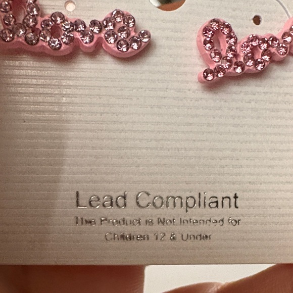 Pink Rhinestone Love Earrings - Picture 3 of 5